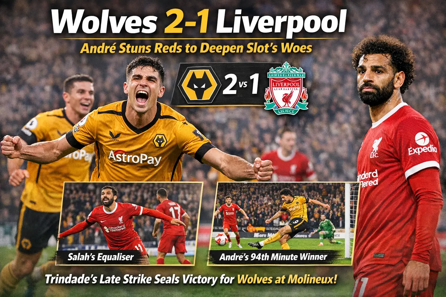 Wolverhampton Wanderers vs Liverpool Highlights: André Trindade Stuns Reds After Mohamed Salah Equaliser to Deepen Arne Slot Woes in the Premier League
