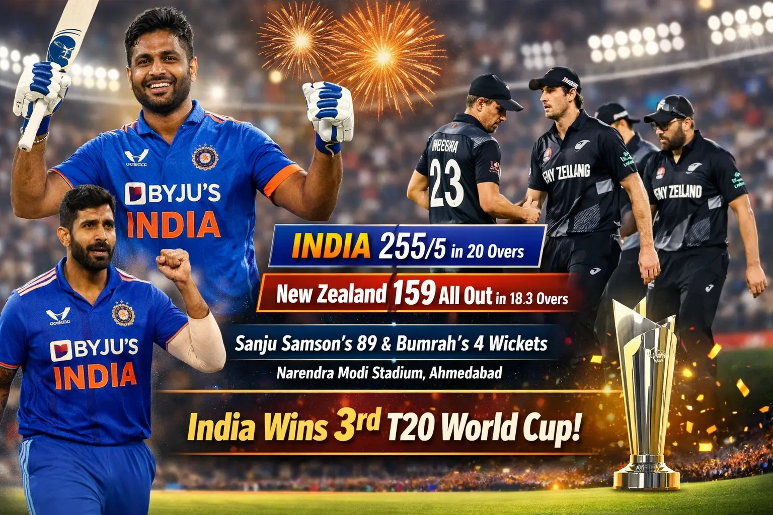 The Indian Cricket Team Created History by Defeating New Zealand in the Final of the T20 World Cup