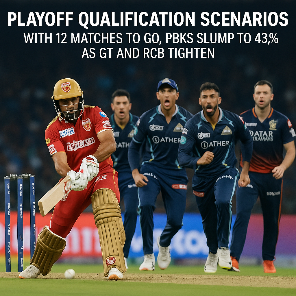 IPL 2026 Playoff Qualification Scenarios: With 12 matches to go, PBKS slump to 43.8% as GT and RCB tighte