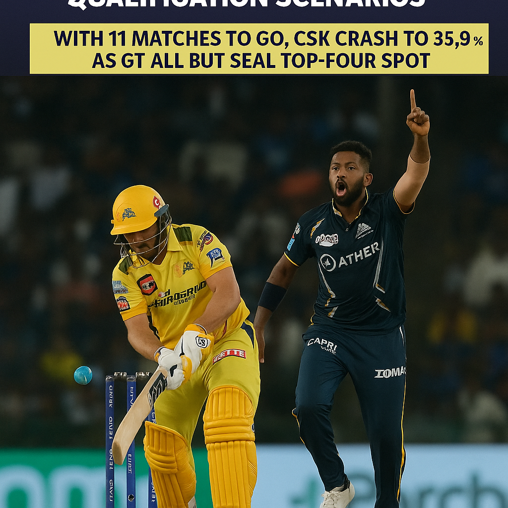 IPL 2026 Playoff Qualification Scenarios: With 11 matches to go, CSK crash to 35.9% as GT all but seal top-four spot