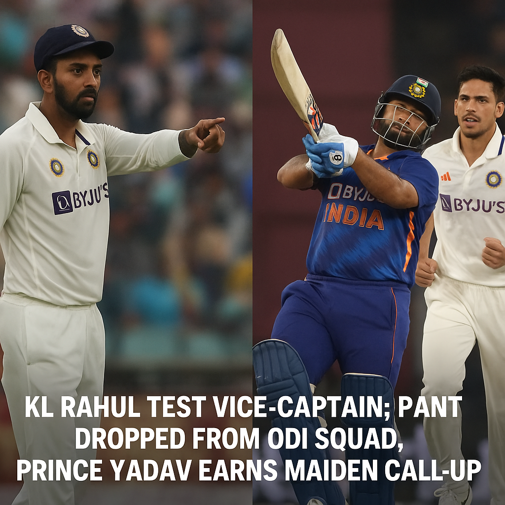 KL Rahul Test vice-captain; Pant dropped from ODI squad, Prince Yadav earns maiden call-up